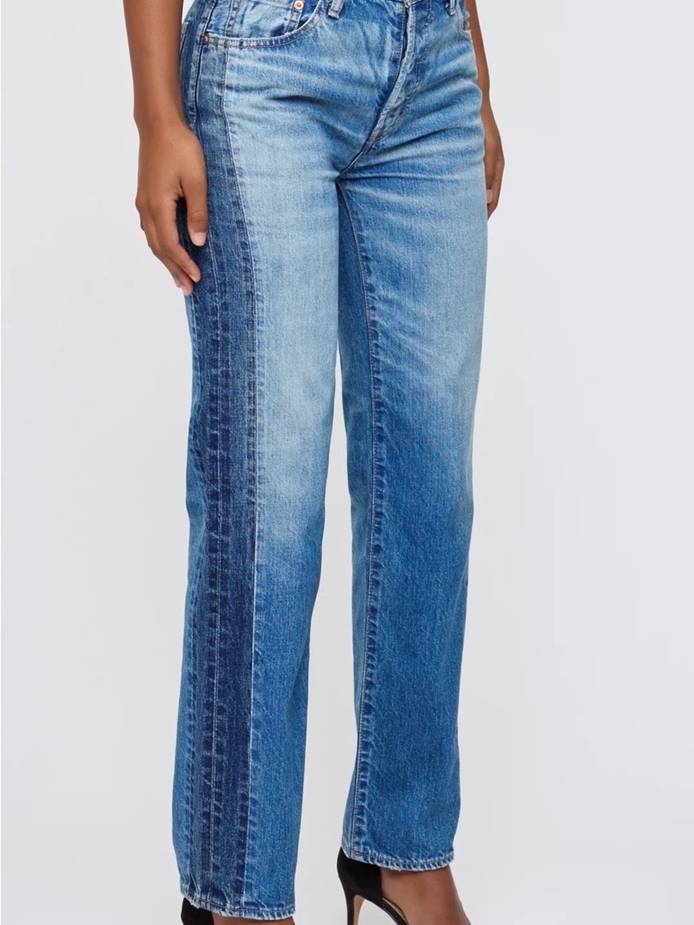 Classic High-Rise Straight Jeans in Light Blue with tuxedo stripe size 24 - Picture 2 of 3